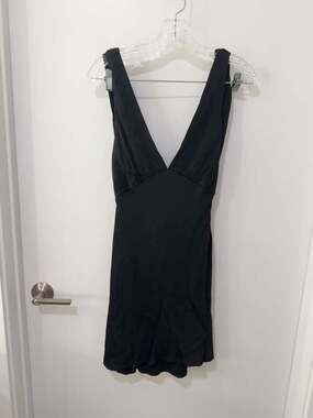 Meshki Plunging Backless Satin Mini Dress